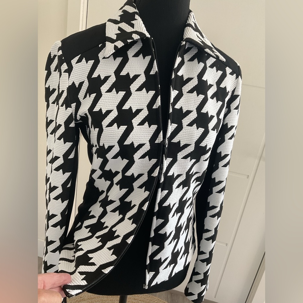 Joseph Ribkoff Veston Textured Black and White Houndstooth Jacket, - Picture 6 of 11